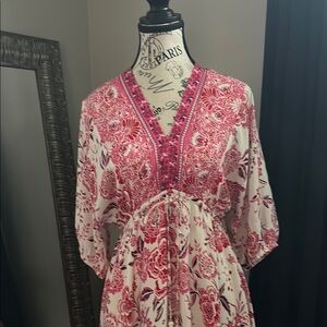 NWT Pink and White Floral Dress with Kimono Sleeves